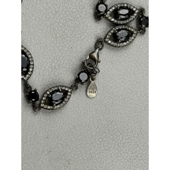 Black Stone Sterling Silver Bracelet 7"-8" - Picture 6 of 6